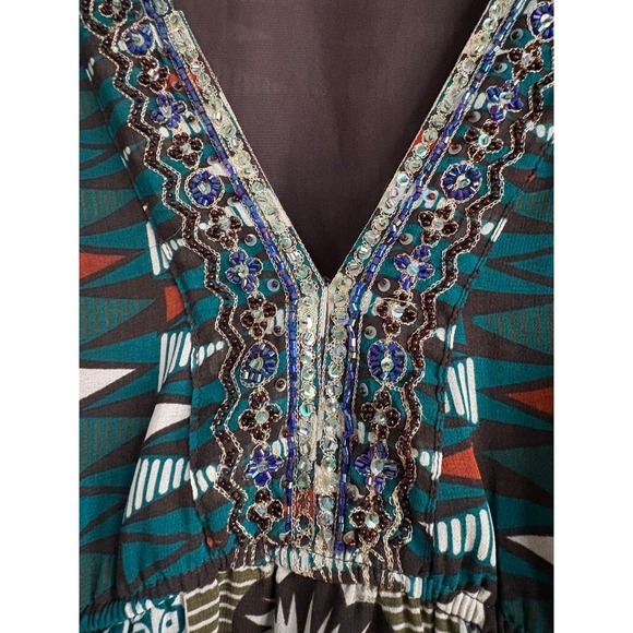 Mamas & Papas Maternity Boho Beaded V Neck Print Dress Size 16 - Picture 5 of 8